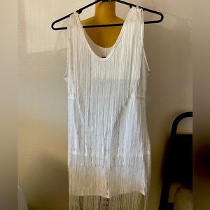 White fringe mini dress